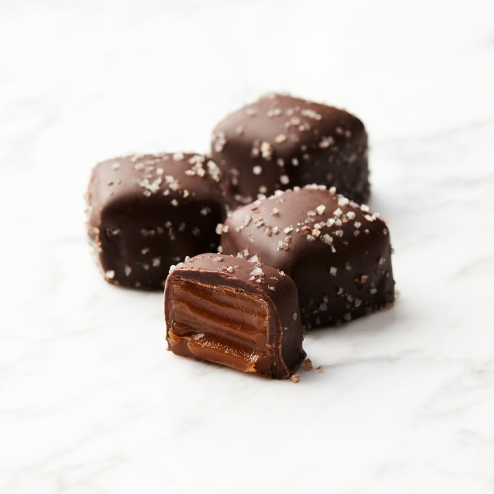 Dark Chocolate Coated Caramels with Sea Salt